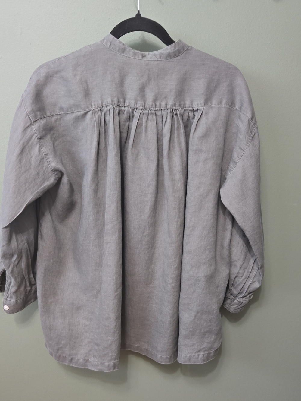 Muji Gray Linen Band-Collar Button-Down Shirt XS - S - Picture 2 of 4